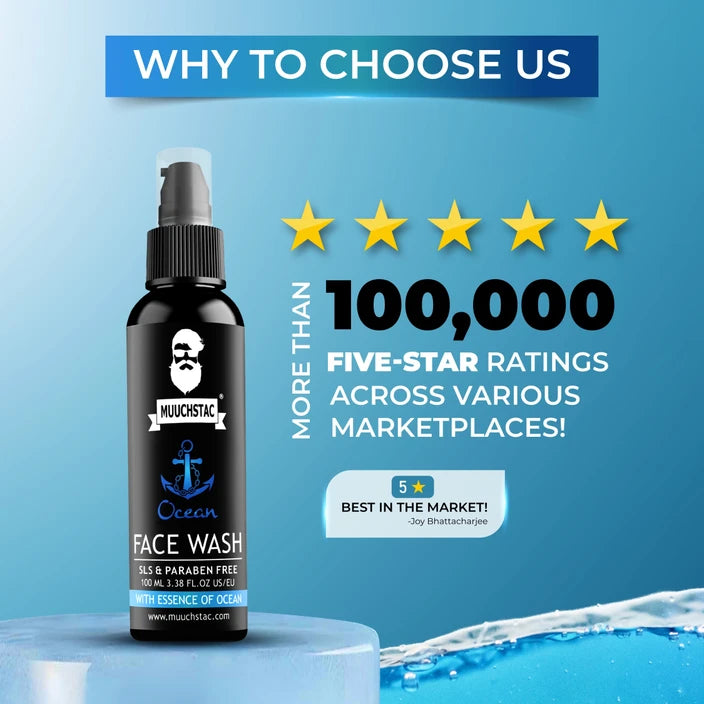Muuchstac Ocean Face Wash for Men | Fight Acne & Pimples, Brighten Skin, Clears Dirt, Oil Control, Refreshing Feel - Multi-Action Formula | 100 ml (Copy)