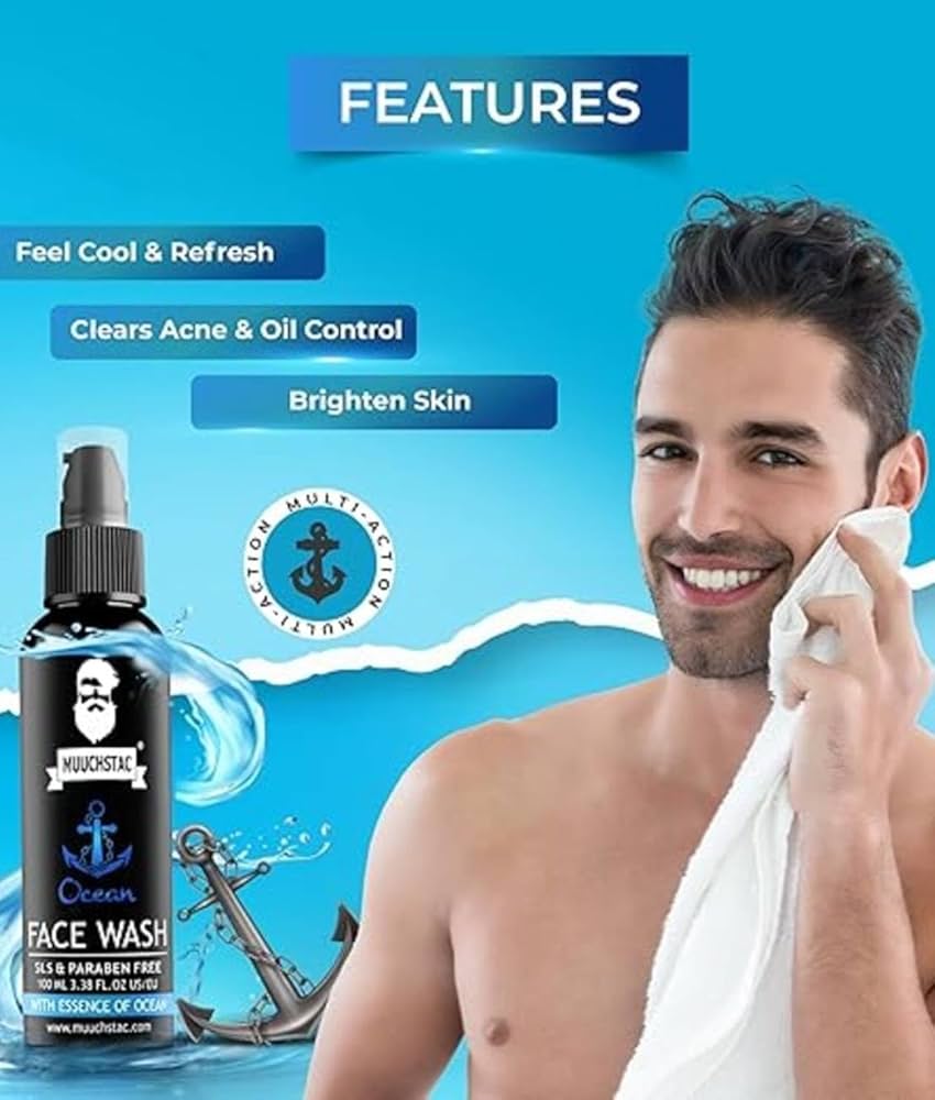 Muuchstac Ocean Face Wash for Men | Fight Acne & Pimples, Brighten Skin, Clears Dirt, Oil Control, Refreshing Feel - Multi-Action Formula | 100 ml (Copy)